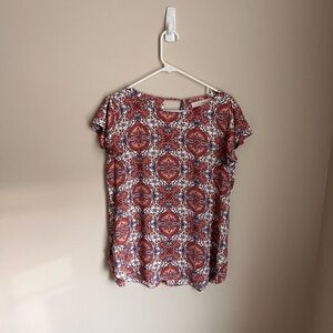 LOFT Red and White Patterned Blouse